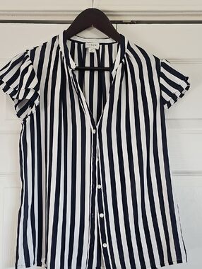 Moving Sale! J. Crew Navy and White Vertical Stripe Button-Front Blouse